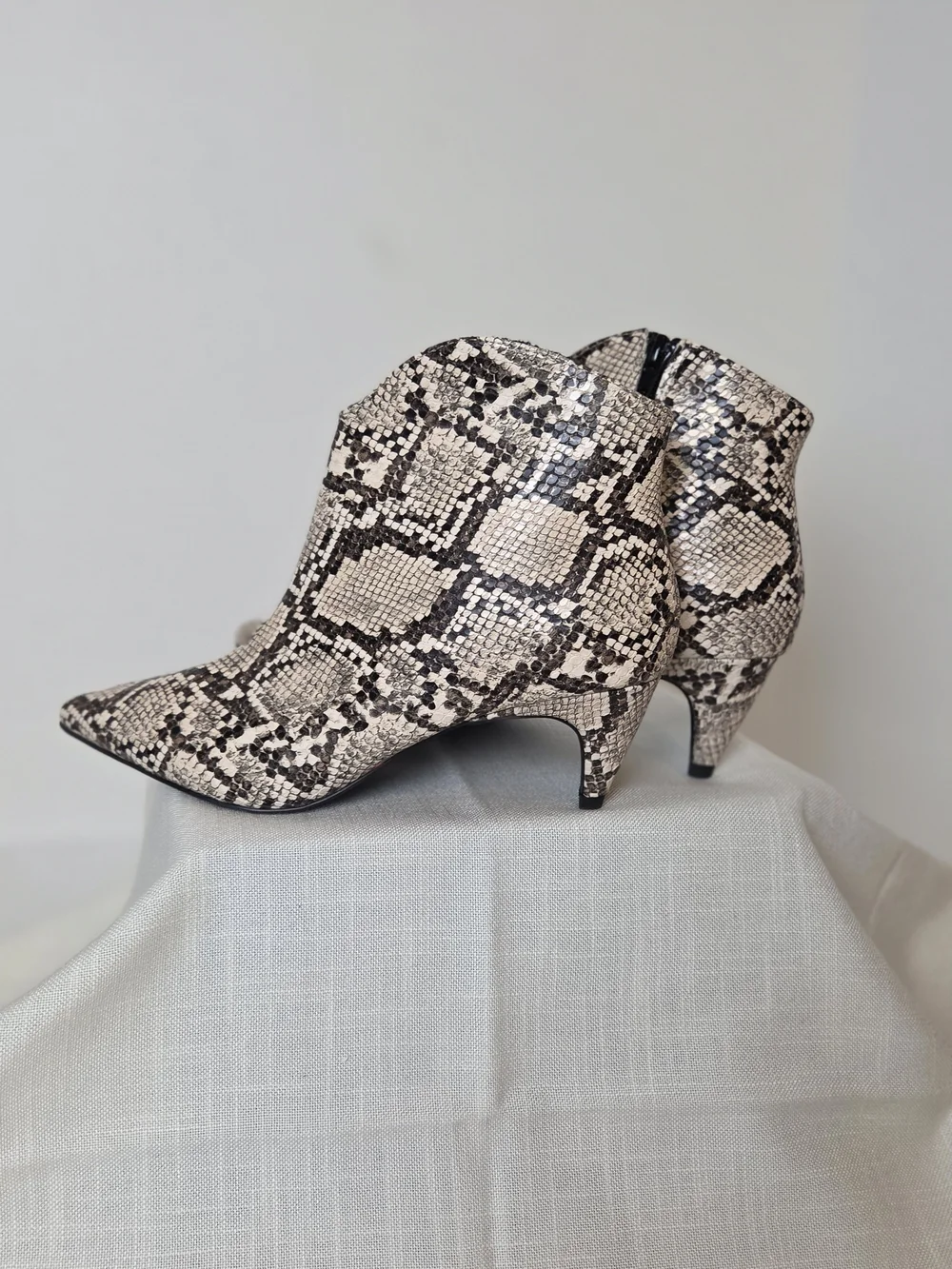 Pointed Toe Snake-Print Ankle Booties in Neutral - Picture 2 of 5